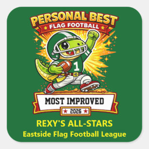 Personal Best Flag Football – Custom Kids Award Square Sticker