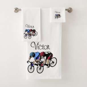 Personal Bicycle Race Blue and Red Bath Towel Set