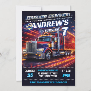 Personal Big Rig Semi Truck Birthday for boy  Invitation