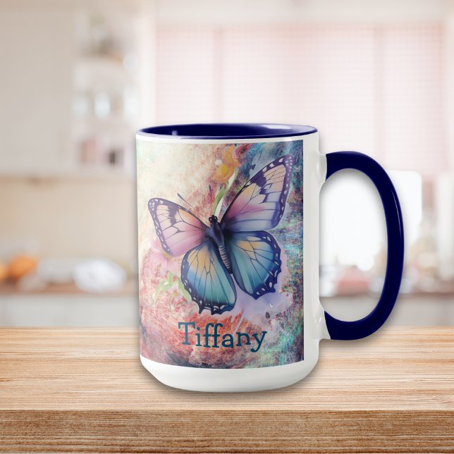 Personal Blue, Purple, & Pink Watercolor Butterfly Mug (Blue, Purple, and Pink Watercolor Butterfly Mug)