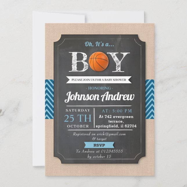 Personal Blue Sports Basketball Theme Baby Shower  Invitation (Front)