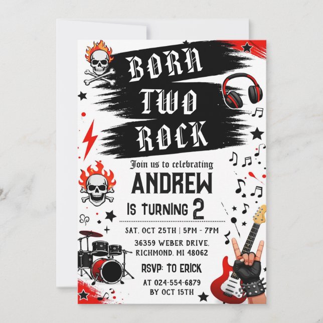 Personal Born To Rock Birthday  Invitation (Front)