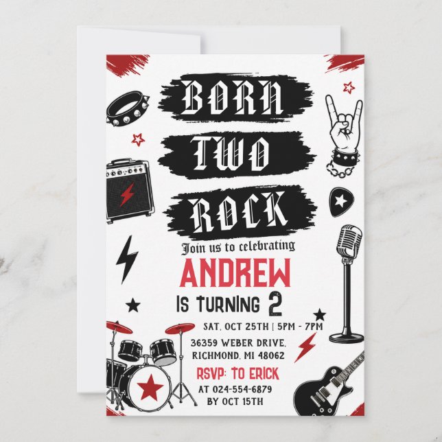 Personal Born Two Rock Birthday  Invitation (Front)