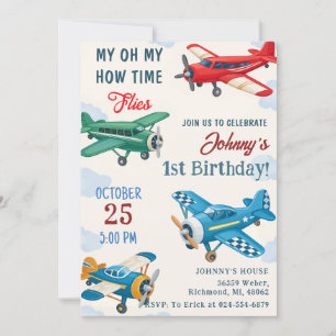 Personal Boy 1st Airplane Birthday Invitation