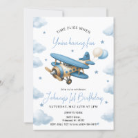 Personal Boy Airplane 1st Birthday Invitation