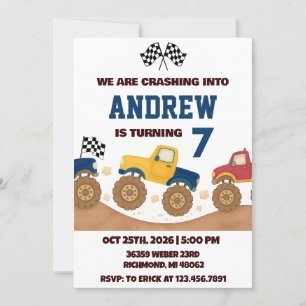 Personal Boy Monster Truck Birthday Party  Invitation