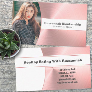 Personal Chef Brushed Pink Metal Custom Photo Business Card