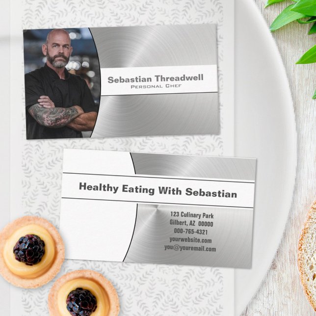 Personal Chef Brushed Steel Custom Photo Business Card (Creator Uploaded)