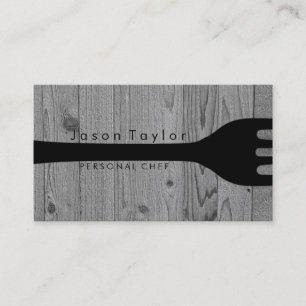 Personal Chef Catering Bakery Fork Grey Wood Business Card