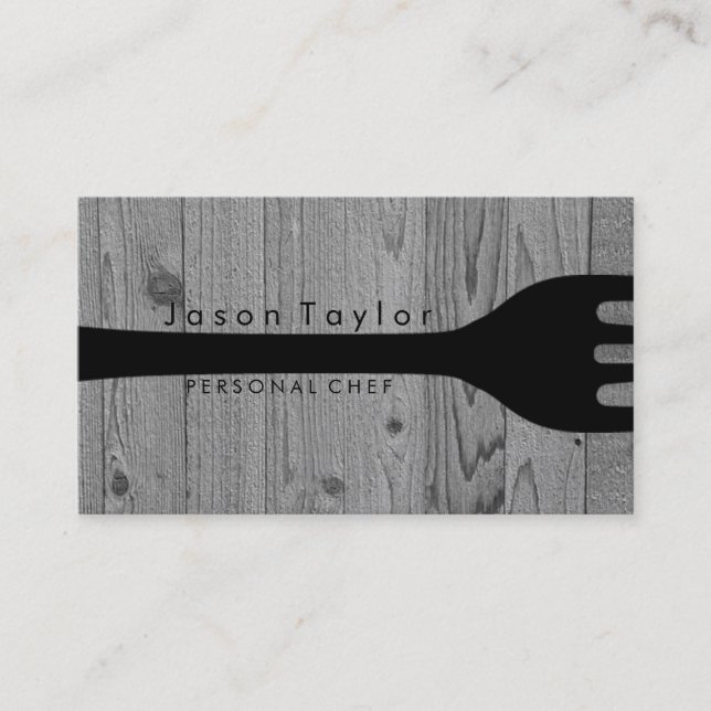 Personal Chef Catering Bakery Fork Grey Wood Business Card (Front)
