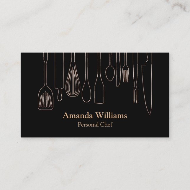Personal Chef Catering Kitchen Silver Utensils Business Card (Front)