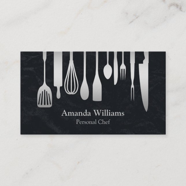 Personal Chef Catering Kitchen Silver Utensils Business Card (Front)