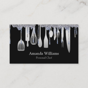 Personal Chef Catering Kitchen Silver Utensils Business Card