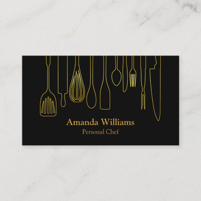 Personal Chef Catering Kitchen Silver Utensils Business Card (Front)
