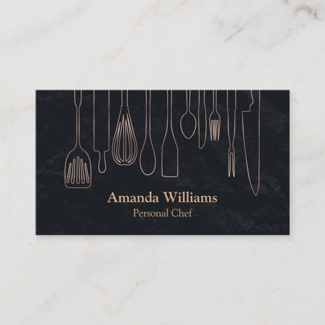 Personal Chef Catering Kitchen Silver Utensils Business Card (Front)