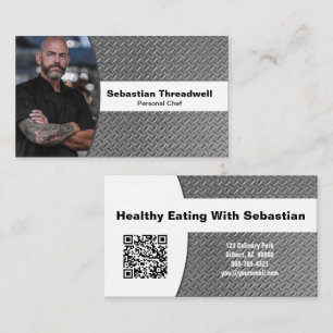 Personal Chef Diamond Plate Custom Photo QR Code Business Card