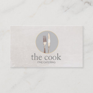 Personal Chef Elegant Catering Cutlery Marble Look Business Card