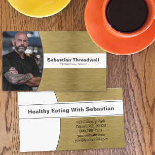 Personal Chef Faux Brushed Brass Custom Photo Business Card