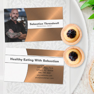 Personal Chef Faux Brushed Copper Custom Photo Business Card