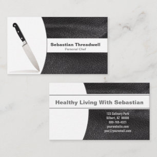 Personal Chef Knife Black Leather Custom Photo Business Card