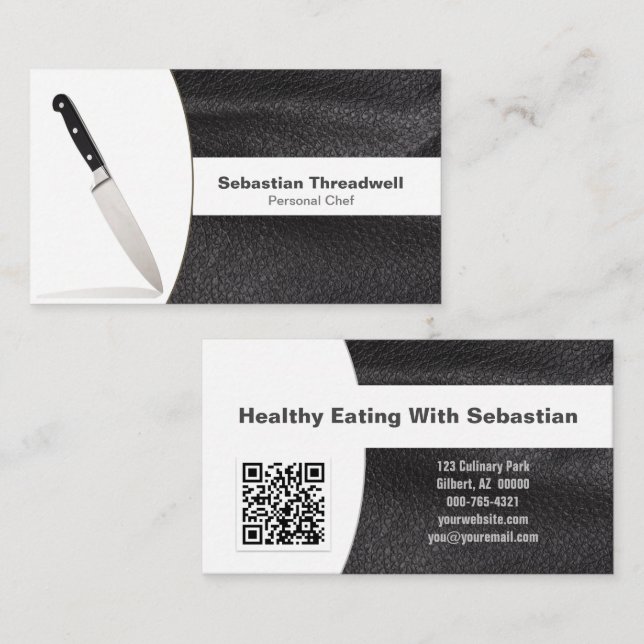 Personal Chef Knife Leather Custom Photo QR Code Business Card (Front/Back)