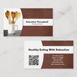 Personal Chef Leather Custom Photo QR Code Business Card