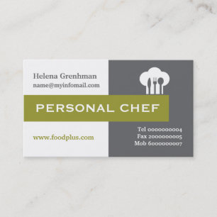 Personal chef minimalist grey, white, olive business card