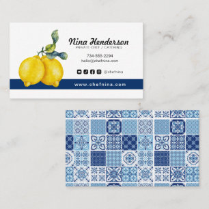 Personal Chef or Restaurant Lemon & Blue Tile Business Card