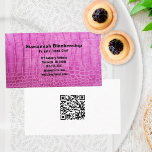 Personal Chef Pink Leather Texture QR Code Custom  Business Card