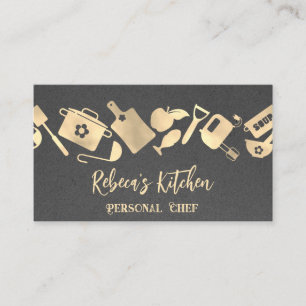 Personal Chef Restaurant Catering QR Kraft Grey Business Card