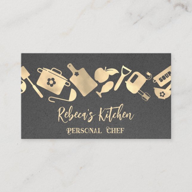 Personal Chef Restaurant Catering QR Kraft Grey Business Card (Front)