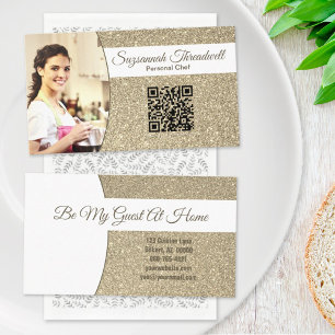 Personal Chef Subtle Gold Glitter Custom Photo QR Business Card