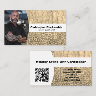 Personal Chef Tan Snake Skin Custom Photo QR Code  Business Card