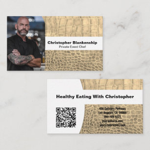 Personal Chef Tan Snake Skin Custom Photo QR Code  Business Card
