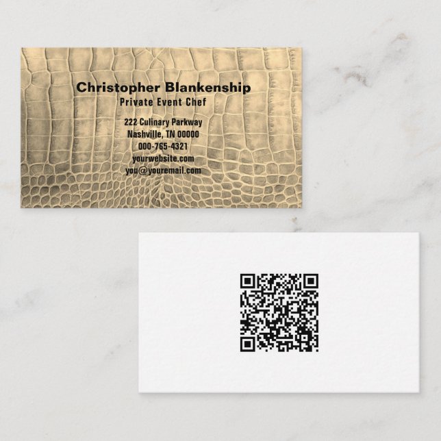 Personal Chef Tan Snake Skin Texture QR Code  Business Card (Front/Back)