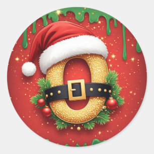Personal Christmas Monogram O with Santa Hat  Classic Round Sticker