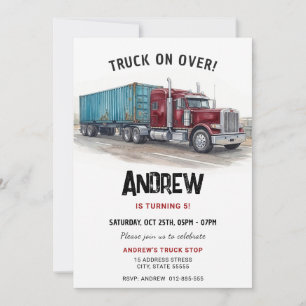 Personal Classic Semi Truck Birthday Invitation