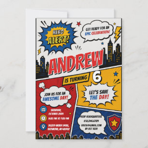 Personal Comic Super hero Birthday  Invitation