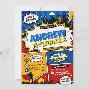 Personal Comic Superhero City Birthday Invitation