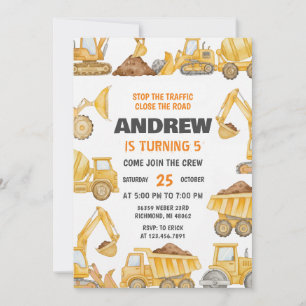 Personal Construction Boys Modern Birthday Party  Invitation