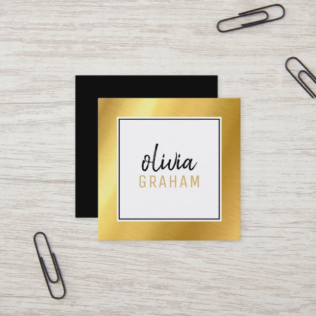 PERSONAL CONTACT bold border black shiny gold Square Business Card (Front/Back In Situ)