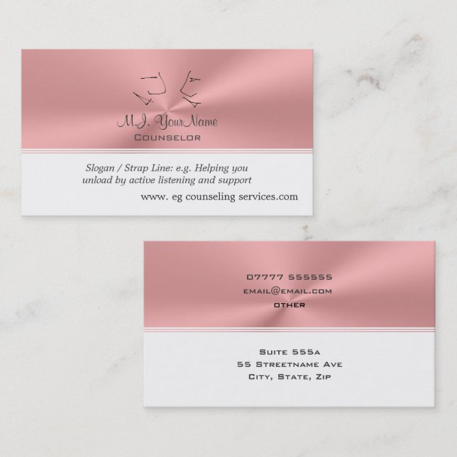 Personal Counsellor luxurious pink chrome-look Business Card (Front/Back)