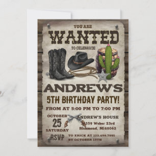 Personal Country Western Vintage Cowboy Birthday  Invitation