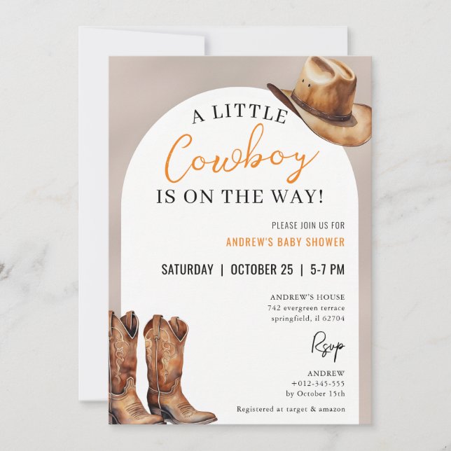 Personal Cowboy Baby Shower Invitation (Front)
