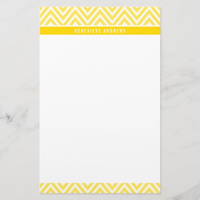 PERSONAL CUSTOM chevron patterned bright yellow Stationery (Front)