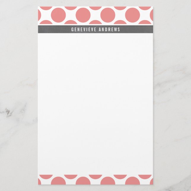 PERSONAL CUSTOM cute large polka dot bold coral Stationery (Front)