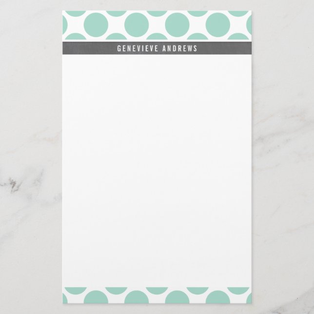 PERSONAL CUSTOM cute large polka dot mint green Stationery (Front)