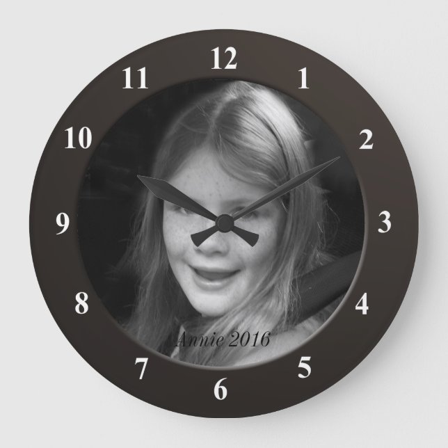 Personal Custom Photo and Text Black Frame Large Clock (Front)