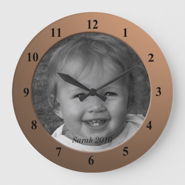 Personal Custom Photo and Text Bronze Frame Large Clock (Front)