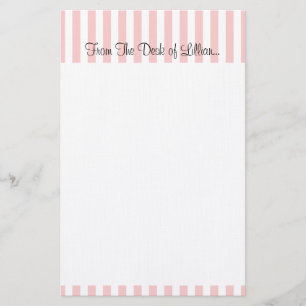 Personal, customizable pink and white stripe stationery